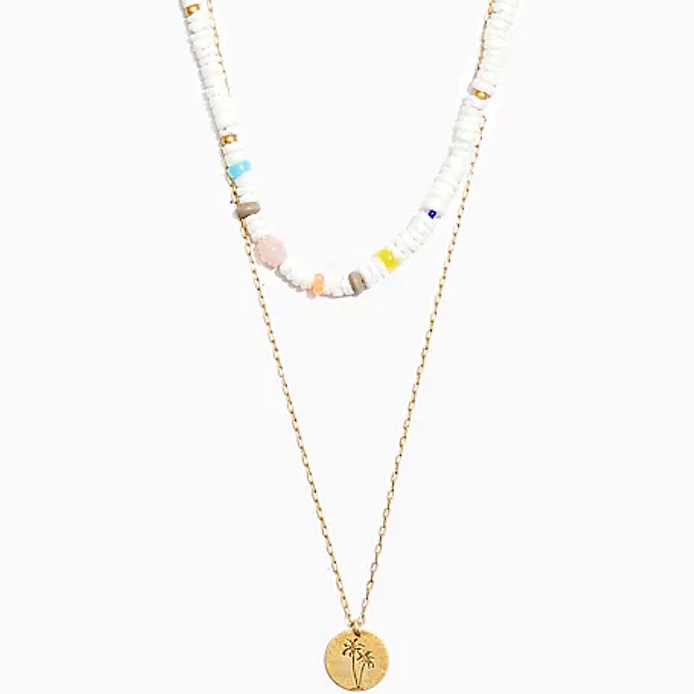 Madewell Palm Tree Beach Find Layered Necklace Set Coin Pendant Puka shell beads - Picture 10 of 10